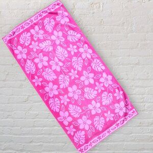 MICHELE SANAI Pink Floral Leaf 100% Cotton Beach Swim Towel